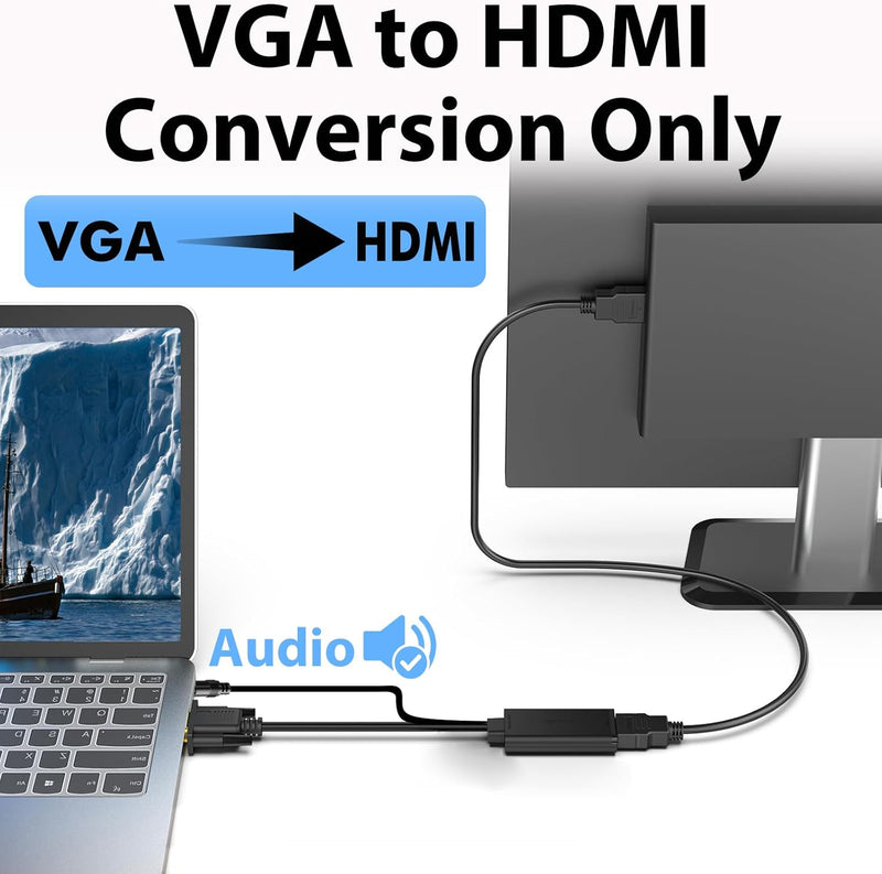 Cyberguys VGA to HDMI Adapter with Audio – 1080P Full HD Converter w/ AUX & USB