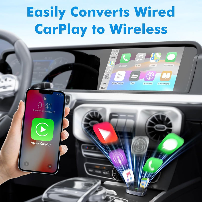 TRAVEL DEPOT Wireless CarPlay Adapter – Plug & Play Bluetooth Dongle Converts Wired to Wireless Apple CarPlay, Fast Auto Connect, Works w/800+ Car Models