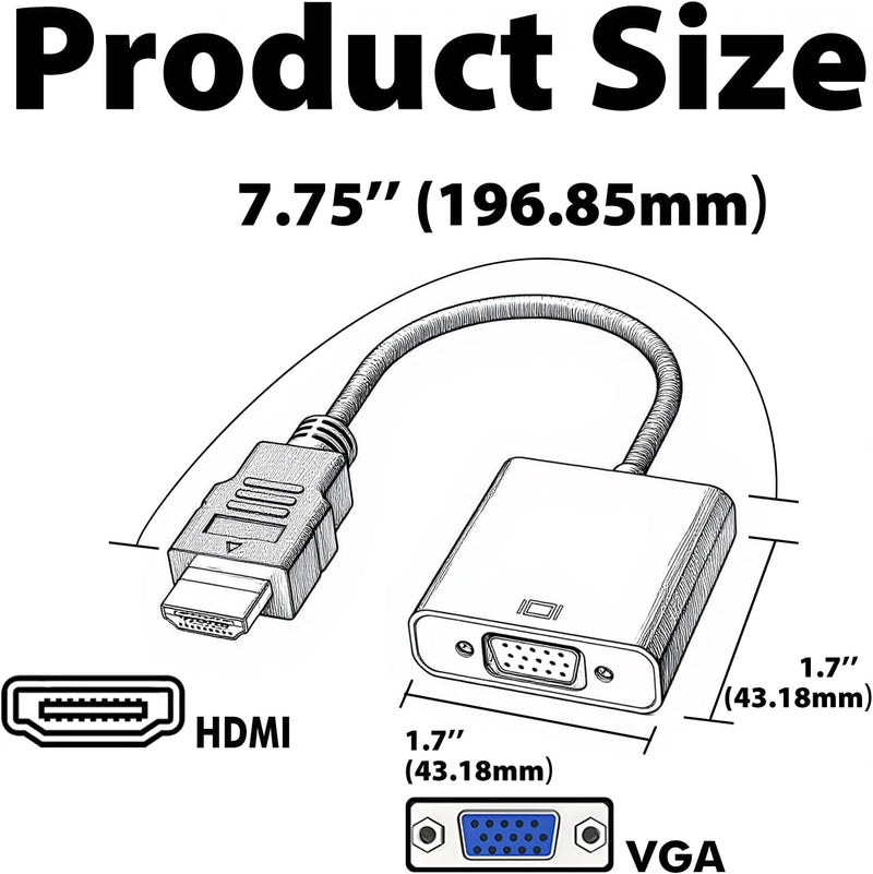 Cyberguys VGA to HDMI Adapter Cable – Female to Male Converter, 1080p Plug & Play