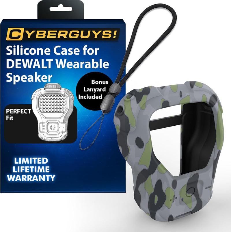 CYBERGUYS Shock-Proof Silicone Case for DEWALT Wearable Bluetooth Speaker β Slim, Non-Slip Sleeve w/Lanyard