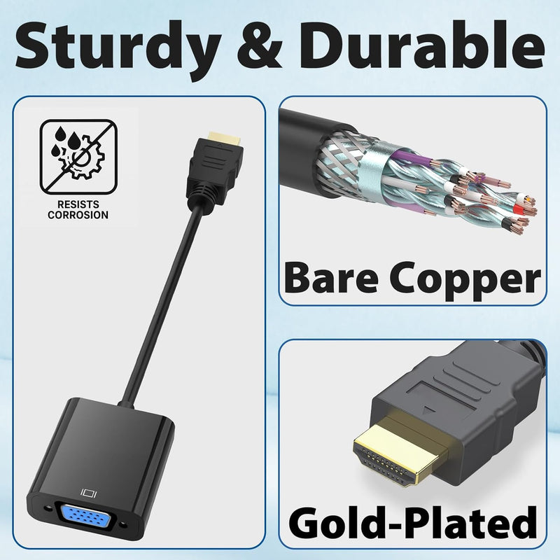 Cyberguys VGA to HDMI Adapter Cable – Female to Male Converter, 1080p Plug & Play