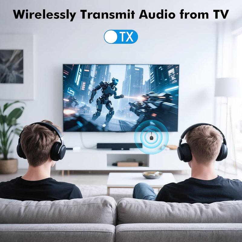 TRAVEL DEPOT Bluetooth Transmitter Receiver for Airplane & TV – Wireless 2-Device Adapter w/HD Display, Low Latency 3.5mm AUX Jack, Bluetooth 5.3