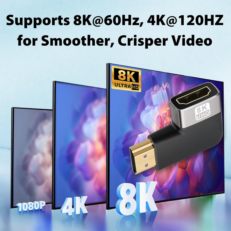 Cyberguys HDMI 90° & 270° Adapter 2-Pack – Right Angle HDMI Coupler, 8K/4K Support