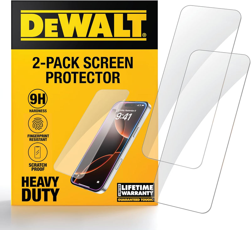 DEWALT Heavy-Duty Tempered Glass Screen Protector – 2-Pack, iPhone (Easy Install)