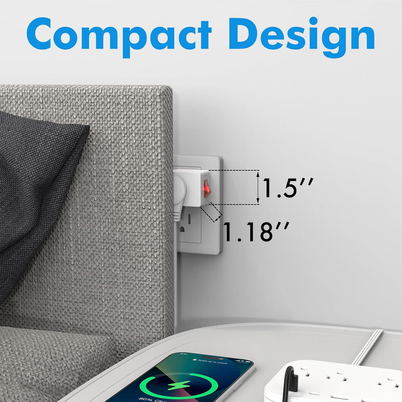 3-Pack Grounded Outlet Switch – ETL Listed Inline On/Off Plug Adapter, White