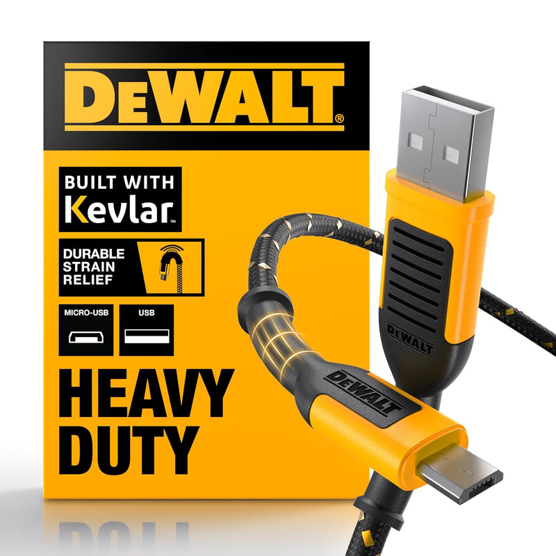 DEWALT Heavy Duty USB to Micro-USB Cable – Rugged Fast Charging Cord for Android & Devices