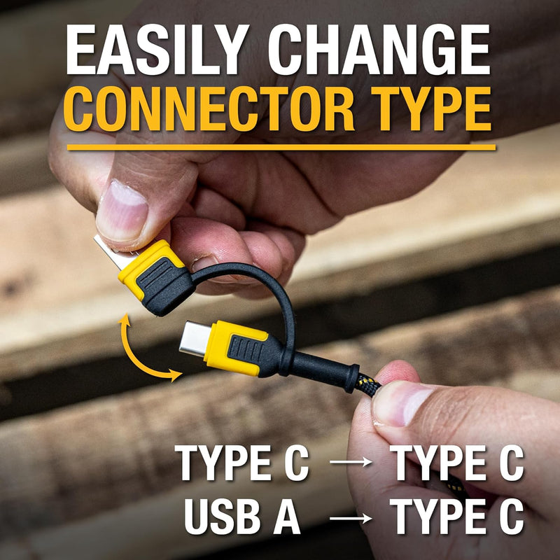 DEWALT 2-in-1 USB-C Cable (60W) – Type-C w/USB-A Adapter, Fast Charging