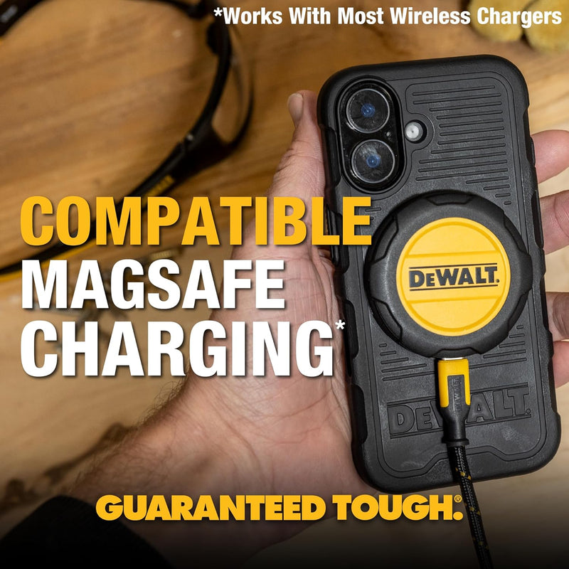 DEWALT 360° Magnetic Ring Case for iPhone 16 – Heavy-Duty, Kickstand & Grip