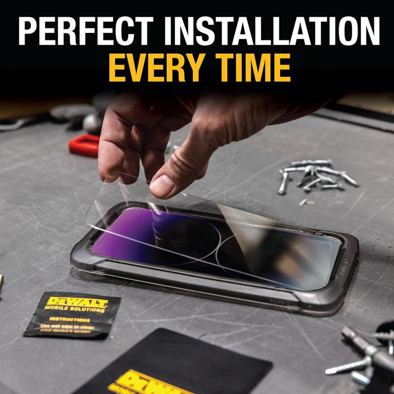DEWALT Heavy-Duty Tempered Glass Screen Protector – 2-Pack, iPhone (Easy Install)