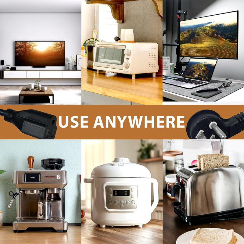 Flat Plug Extension Cord 3FT 3-Pack – Low Profile 45° Angled Power Adapter, UL Listed 16 AWG