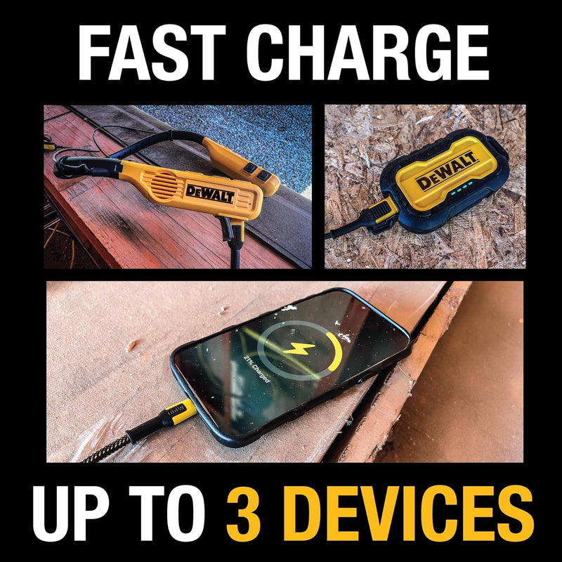DEWALT Heavy Duty 65W USB-C GaN Wall Charger – 3-Port Fast PD Compact Adapter