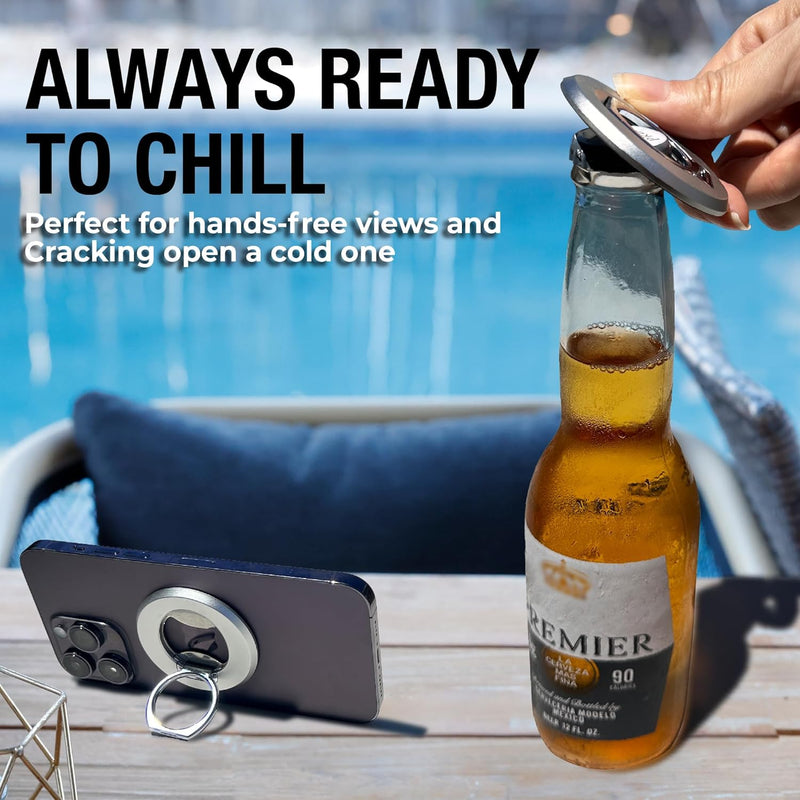 CYBERGUYS MagSafe Magnetic Phone Ring Holder – Grip Stand & Bottle Opener for iPhone 12–16