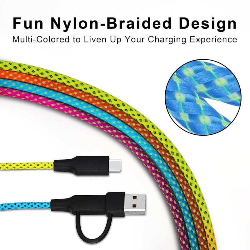 TRAVEL DEPOT 2-Pack Multi Charging Cable – 3ft Ombre Braided 2-in-1 USB Cord with Type-C & USB Connectors for iPhone & Galaxy