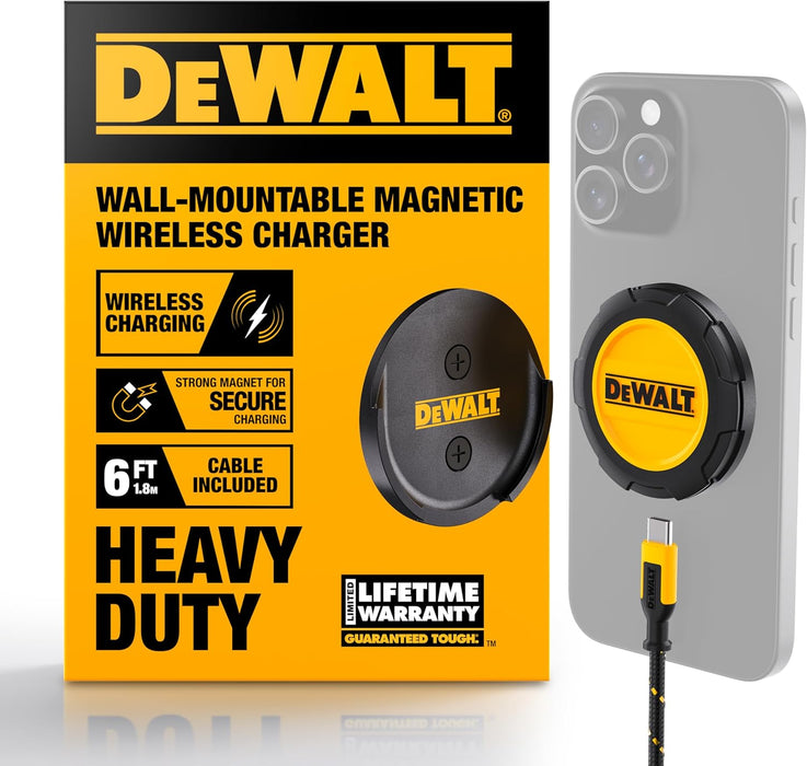 DEWALT Heavy Duty Wireless Charger, 15W Max Cell Phone Charger, Fast Wireless Charging Pad for MagSafe Compatible iPhone 16/16 Plus/16 Pro Max/15/14/13/12, Includes Wall Mounting Plate (No AC Adapter)