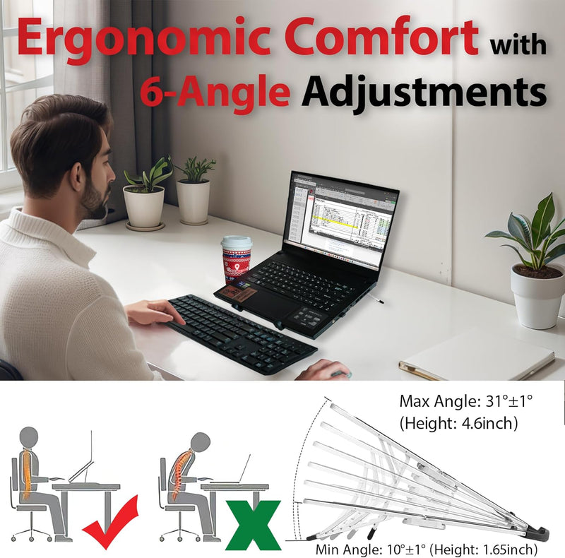 Travel Depot Portable Laptop Stand – Foldable 6-Level Adjustable Riser for Desk & Travel