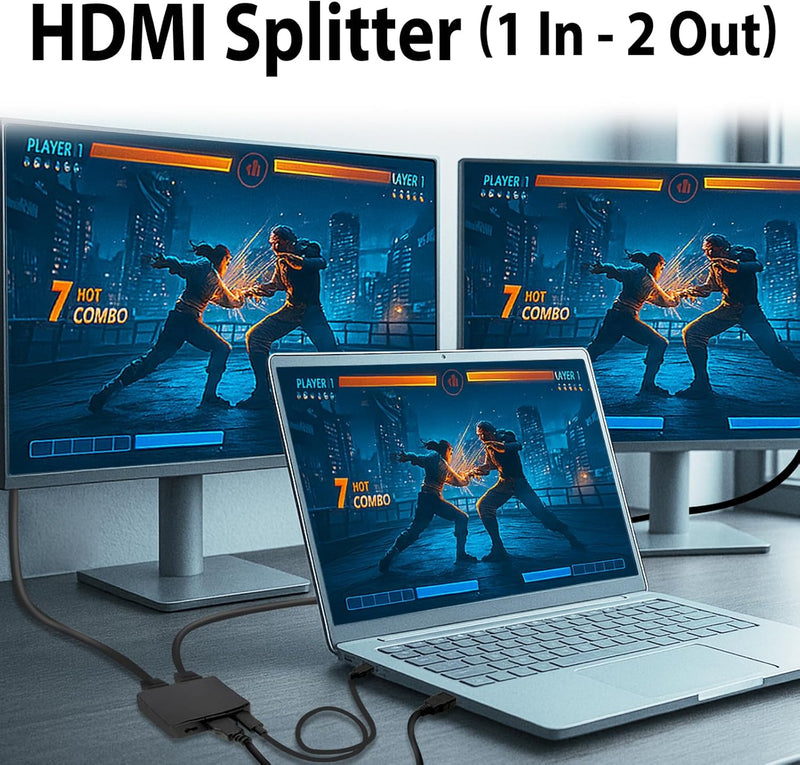 Cyberguys HDMI Splitter 1 in 2 Out – 4K HDMI Hub 2.0 Video Duplicator with Power Cable