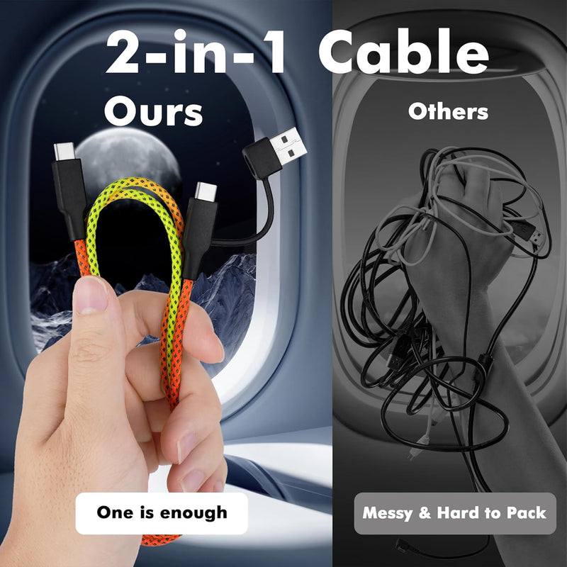 TRAVEL DEPOT 2-Pack Multi Charging Cable – 3ft Ombre Braided 2-in-1 USB Cord with Type-C & USB Connectors for iPhone & Galaxy