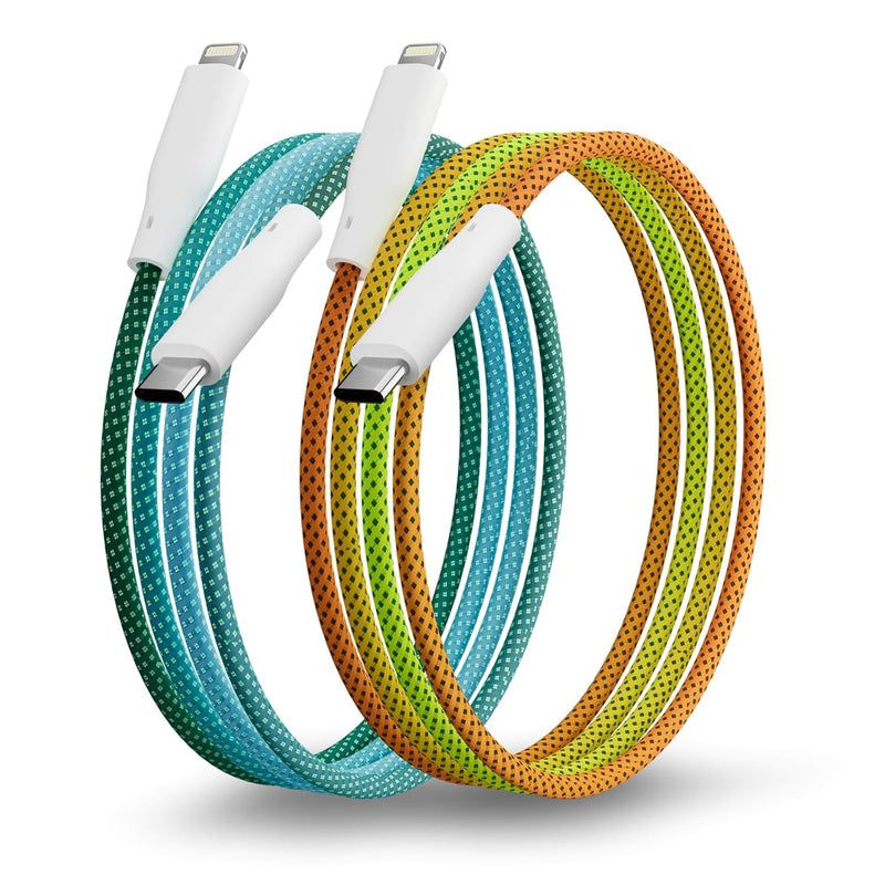 TRAVEL DEPOT 2-Pack Ombre iPhone Charger Cable – 3ft MFi Certified Lightning to USB-C Fast Charging Cord