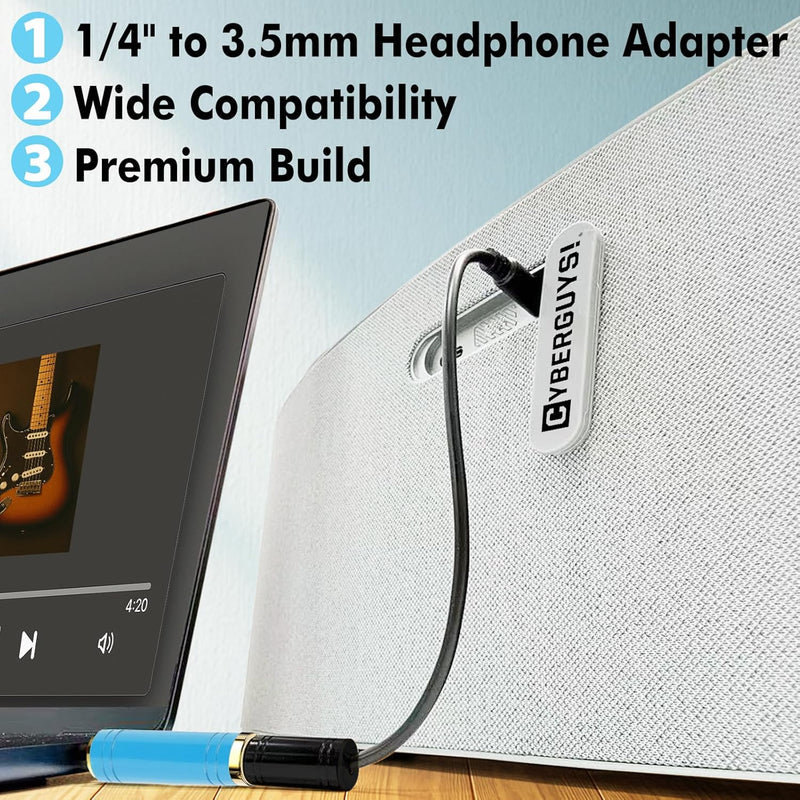 Cyberguys 2-Pack 3.5mm to 1/4 Adapter – Gold-Plated Stereo Jack Converter for Headphones & Amps