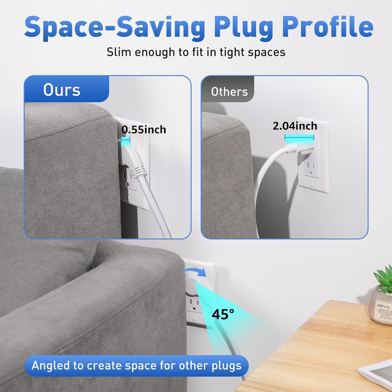 6FT 90° Computer Power Cord (2-Pack) – Flat Plug to Right Angle C13, 16AWG Universal AC Cable for PC, Monitor, TV – White