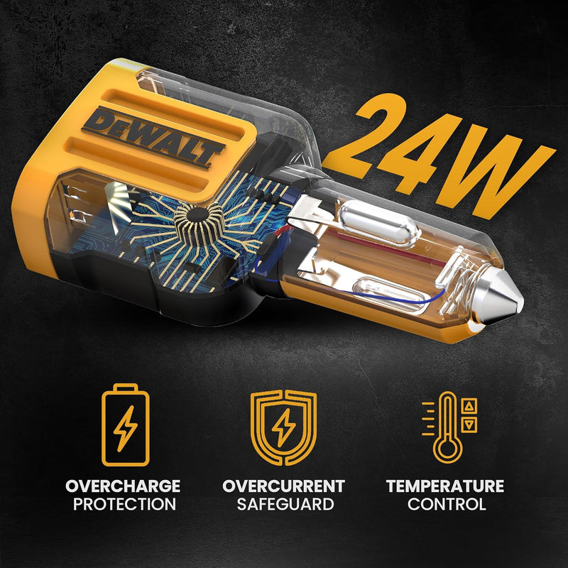 DEWALT Heavy Duty 24W USB Car Charger – Fast Dual-Port Adapter
