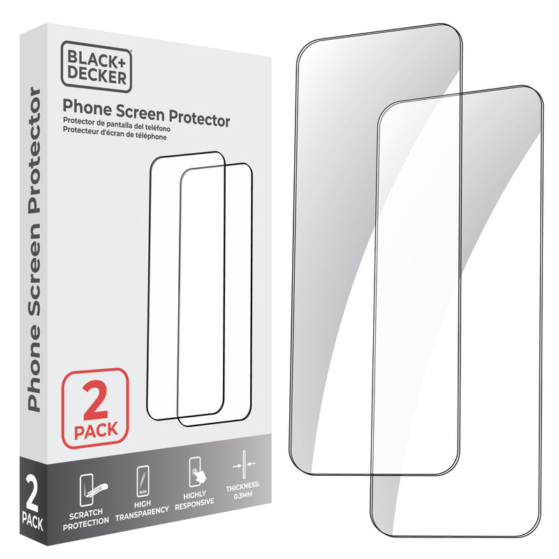 BLACK+DECKER iPhone Tempered Glass – 9H+ Shatterproof, Easy-Install, 2-Pack