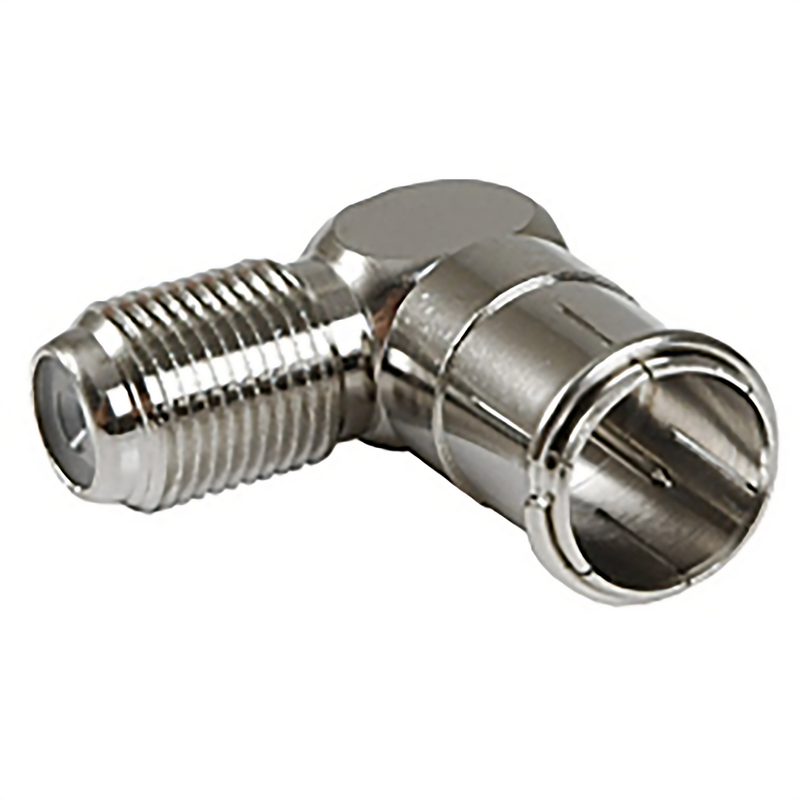 COAXIAL ADAPTER, F FEMALE/F MALE, PUSH-ON, 90 DEG.