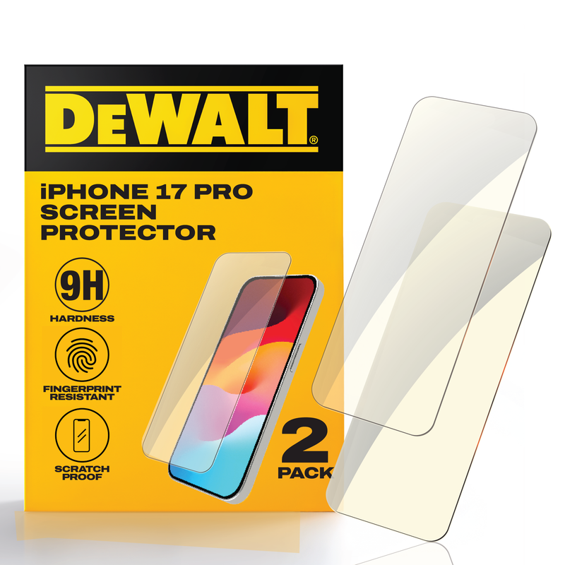 DEWALT Glass Screen Protectors for iPhone 17 Air/Pro/Pro Max (2-Pack) – HD Clear 9H Glass