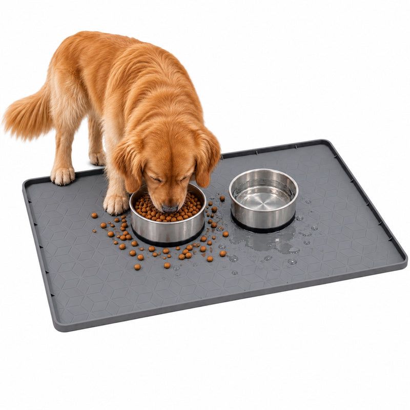 Le Kitchen Silicone Pet Feeding Mat, Waterproof with Raised Edges Non-Slip