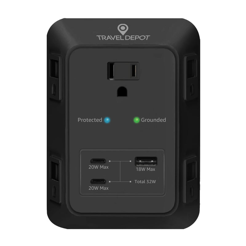 Travel Depot USB-C Wall Charger Surge Protector, 5-Outlet Extender
