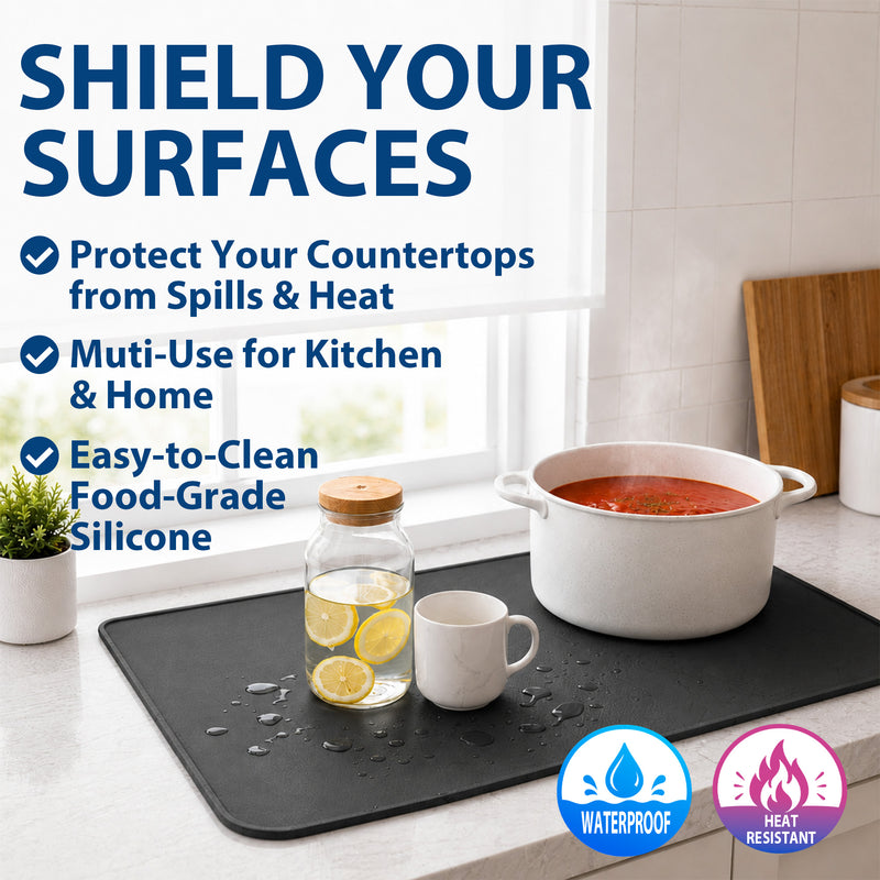 Le Kitchen Silicone Countertop Mat, Waterproof Drying Surface, Raised Edge