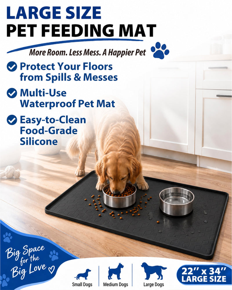 Le Kitchen Silicone Pet Feeding Mat, Waterproof with Raised Edges Non-Slip