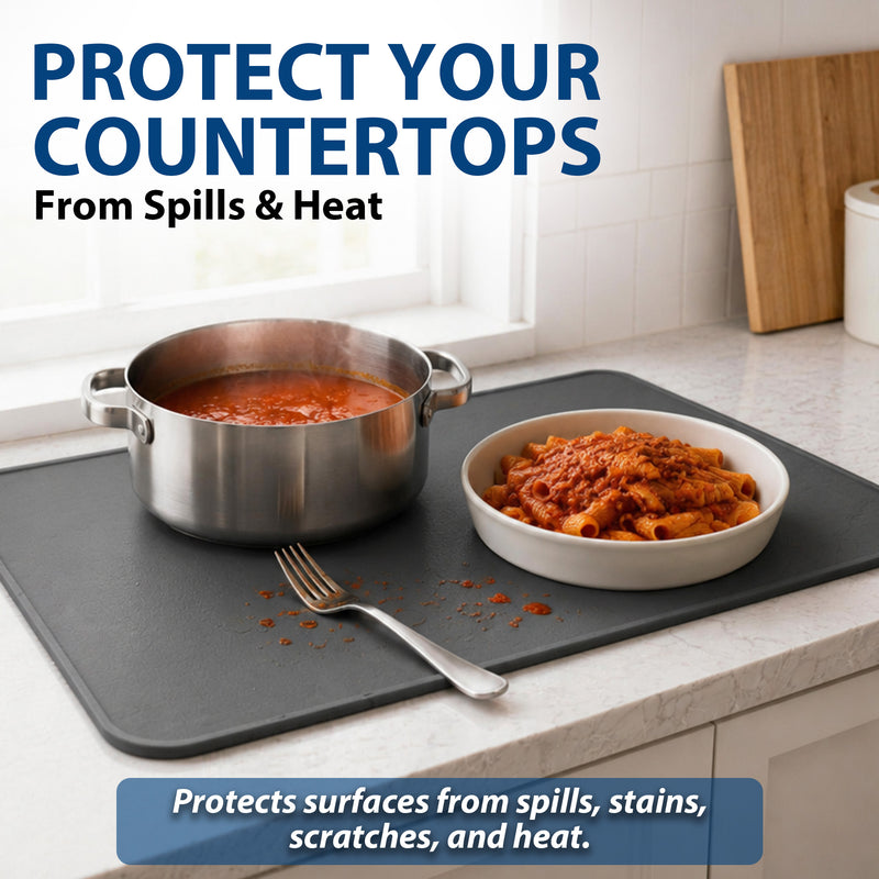 Le Kitchen Silicone Countertop Mat, Waterproof Drying Surface, Raised Edge