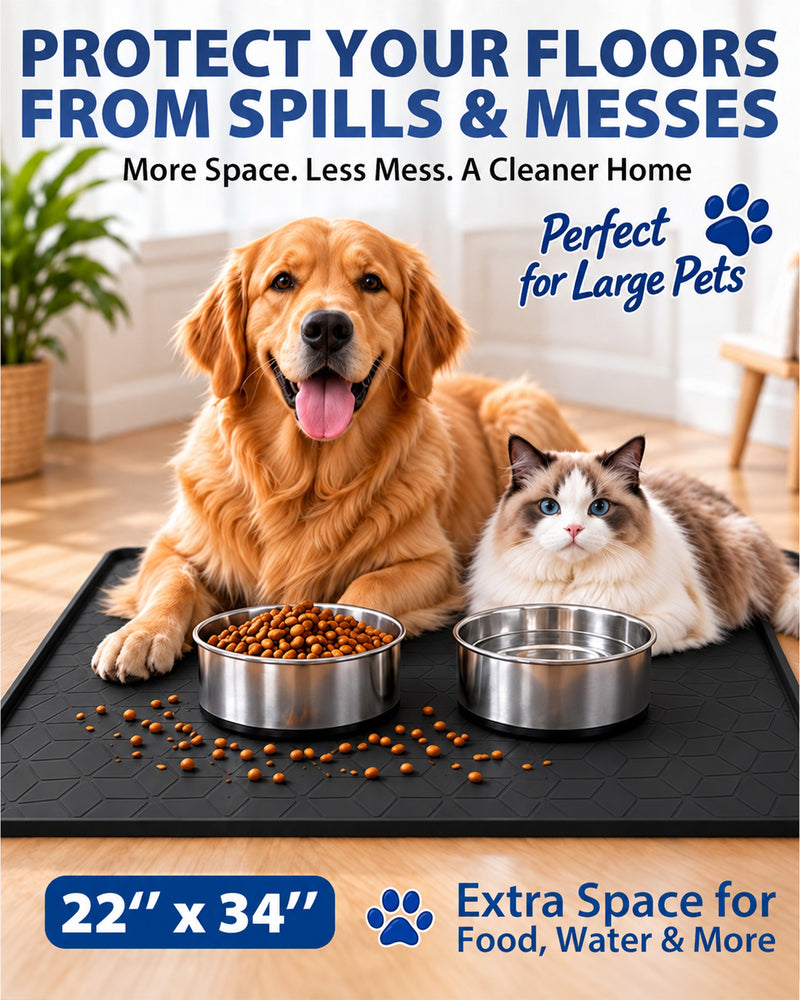 Le Kitchen Silicone Pet Feeding Mat, Waterproof with Raised Edges Non-Slip
