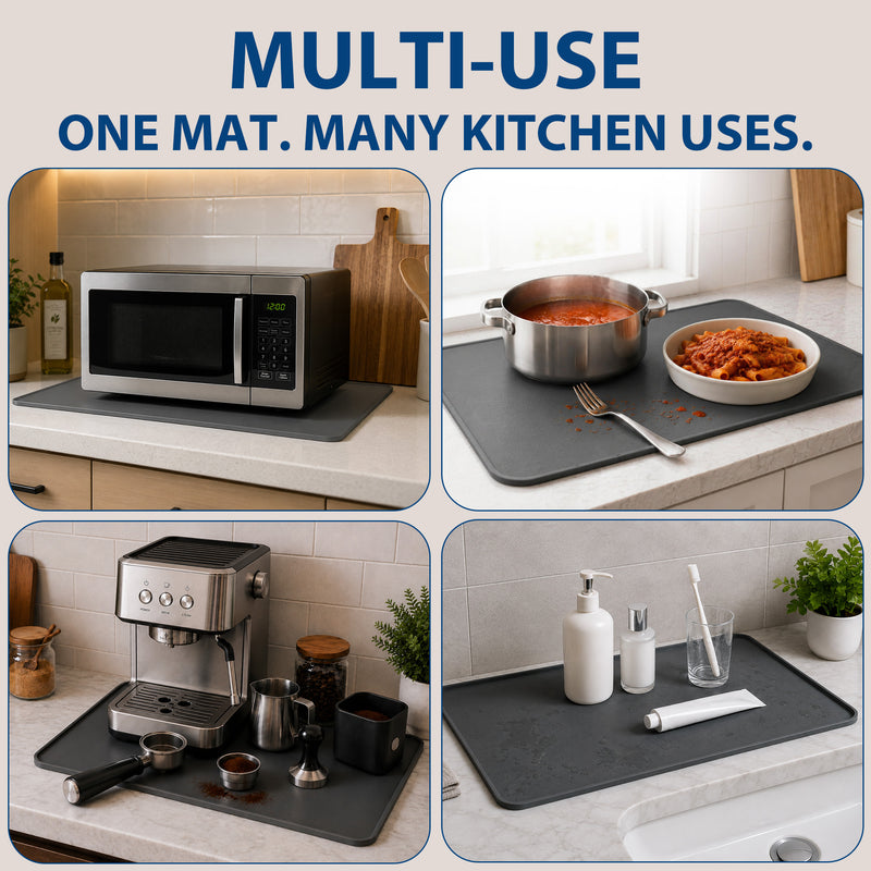 Le Kitchen Silicone Countertop Mat, Waterproof Drying Surface, Raised Edge