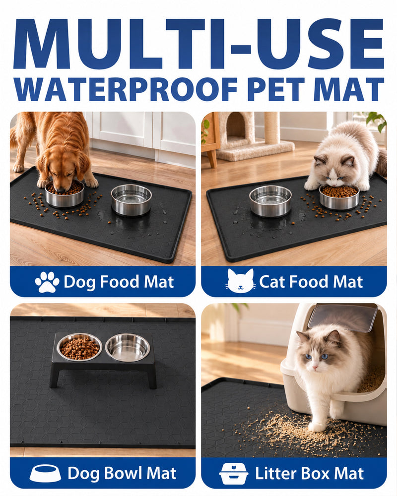 Le Kitchen Silicone Pet Feeding Mat, Waterproof with Raised Edges Non-Slip