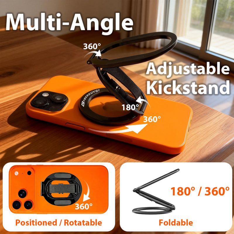 Cyberguys MagSafe Compatible Phone Grip with 360° Rotating Kickstand Stand