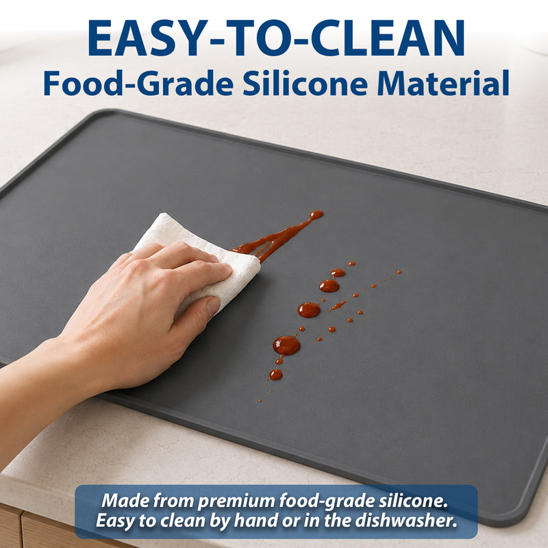 Le Kitchen Silicone Countertop Mat, Waterproof Drying Surface, Raised Edge
