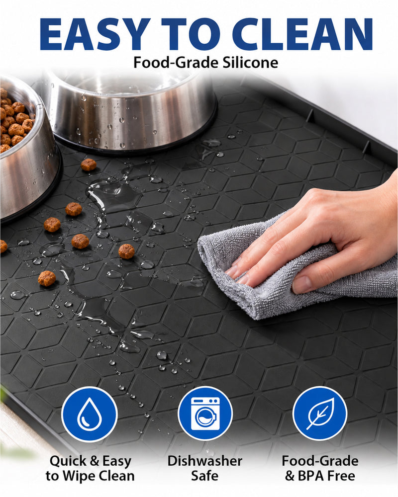 Le Kitchen Silicone Pet Feeding Mat, Waterproof with Raised Edges Non-Slip