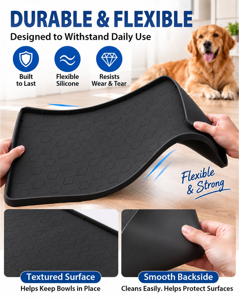 Le Kitchen Silicone Pet Feeding Mat, Waterproof with Raised Edges Non-Slip