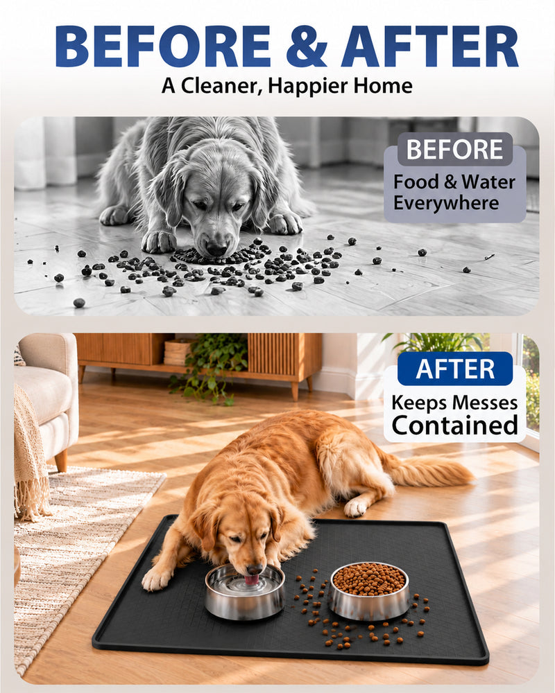 Le Kitchen Silicone Pet Feeding Mat, Waterproof with Raised Edges Non-Slip