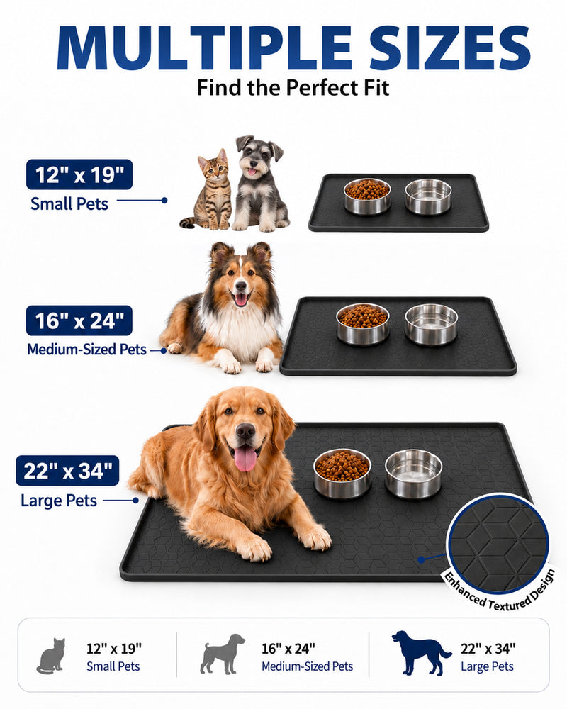 Le Kitchen Silicone Pet Feeding Mat, Waterproof with Raised Edges Non-Slip