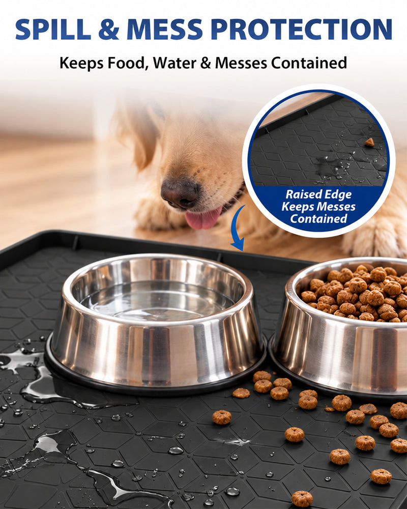 Le Kitchen Silicone Pet Feeding Mat, Waterproof with Raised Edges Non-Slip