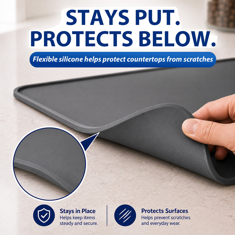 Le Kitchen Silicone Countertop Mat, Waterproof Drying Surface, Raised Edge