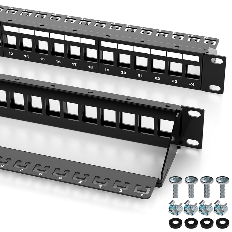 Cyberguys CAT6 24-Port Keystone Patch Panel 1U, Rackmount or Wall Mount