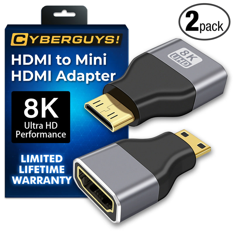 Cyberguys Mini HDMI to HDMI Adapter Cable 2-Pack – 8K@60Hz UHD, Gold-Plated, Compact
