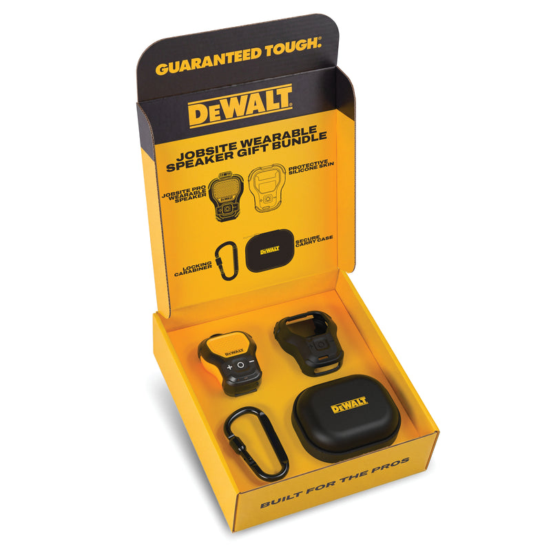 DEWALT Wearable Speaker Gift Bundle with Case, Silicone Sleeve and Carabiner