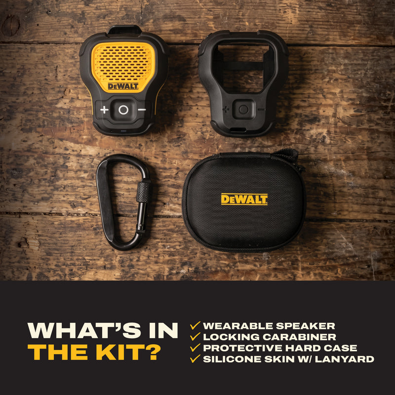 DEWALT Wearable Speaker Gift Bundle with Case, Silicone Sleeve and Carabiner