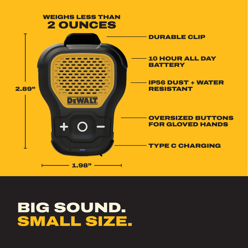 DEWALT Wearable Speaker Gift Bundle with Case, Silicone Sleeve and Carabiner