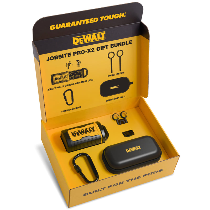 DEWALT Pro X2 ANC Wireless Earbuds Gift Bundle with Case and Carabiner